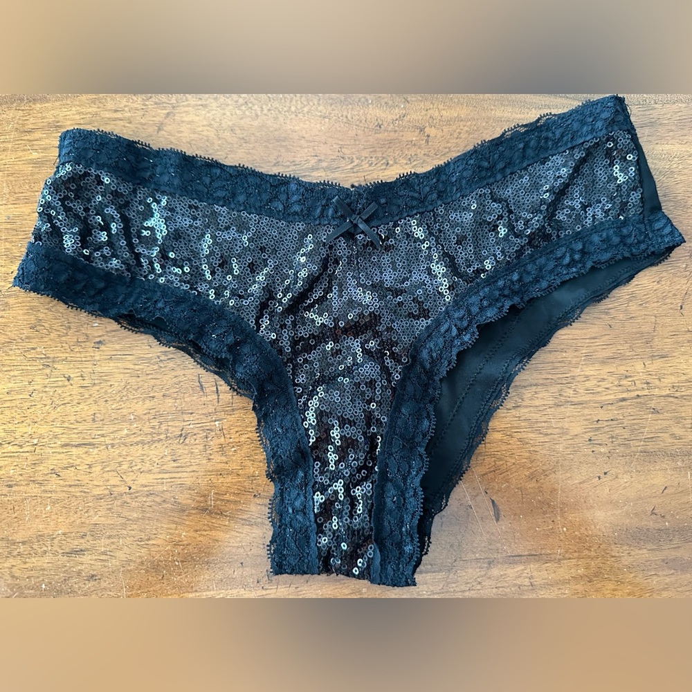 Victoria's Secret Vintage Sexy Little Things Black Cheeky Sequin Panty.